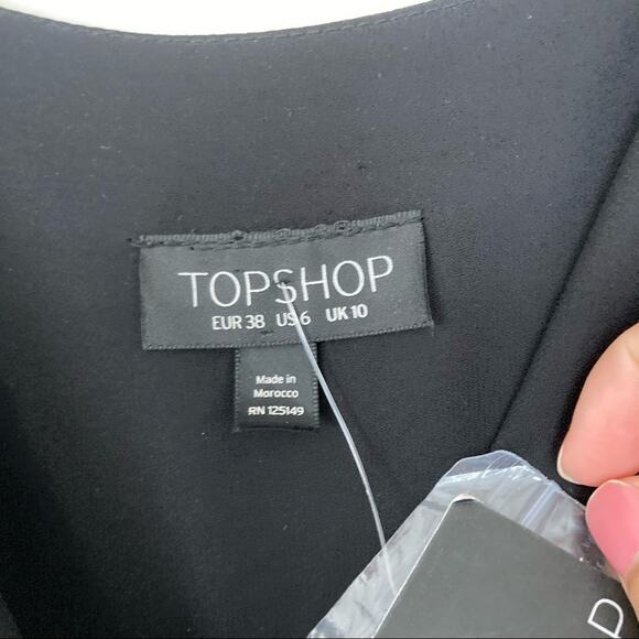 Topshop Black Twist Front Surplice Dress Sz 6 - Picture 4 of 8